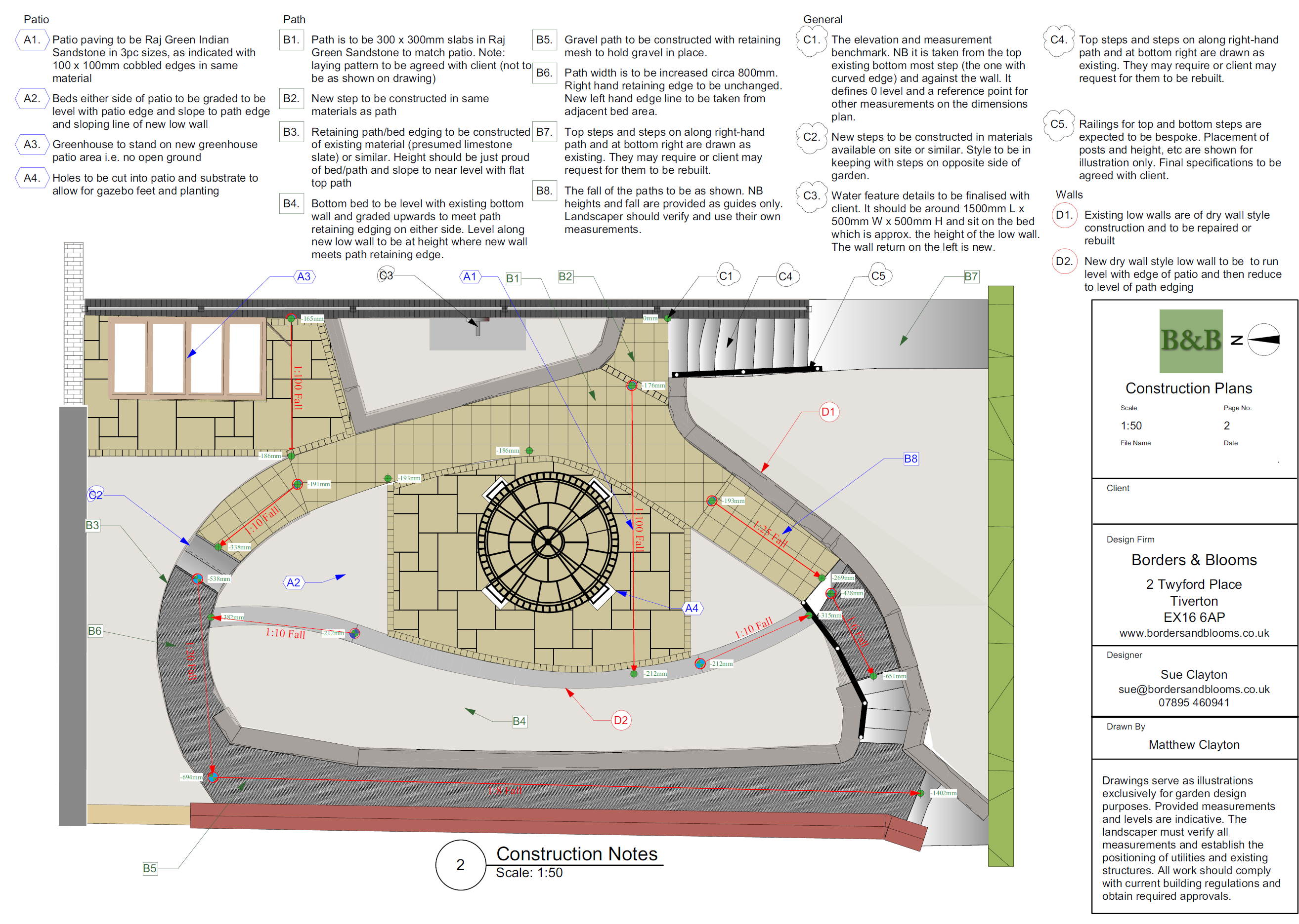 Construction plan. Hard landscaping, paths and structural details set out in plan.